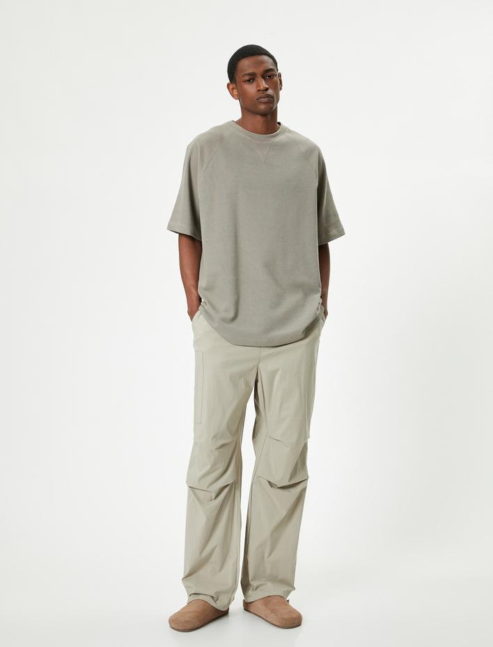  Oversize Tişört Basic Dokulu Bisiklet Yaka Kısa Kollu