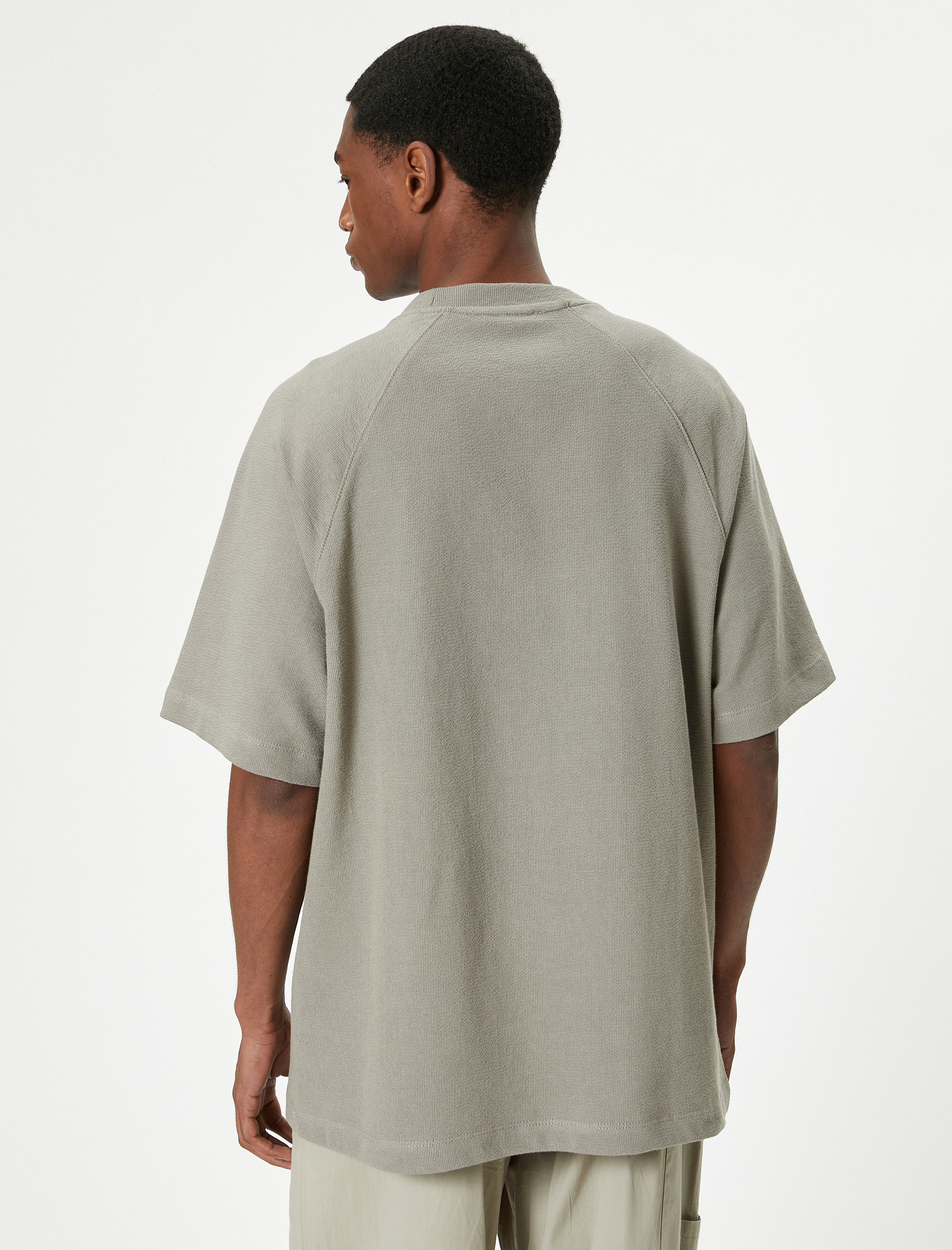   Oversize Tişört Basic Dokulu Bisiklet Yaka Kısa Kollu