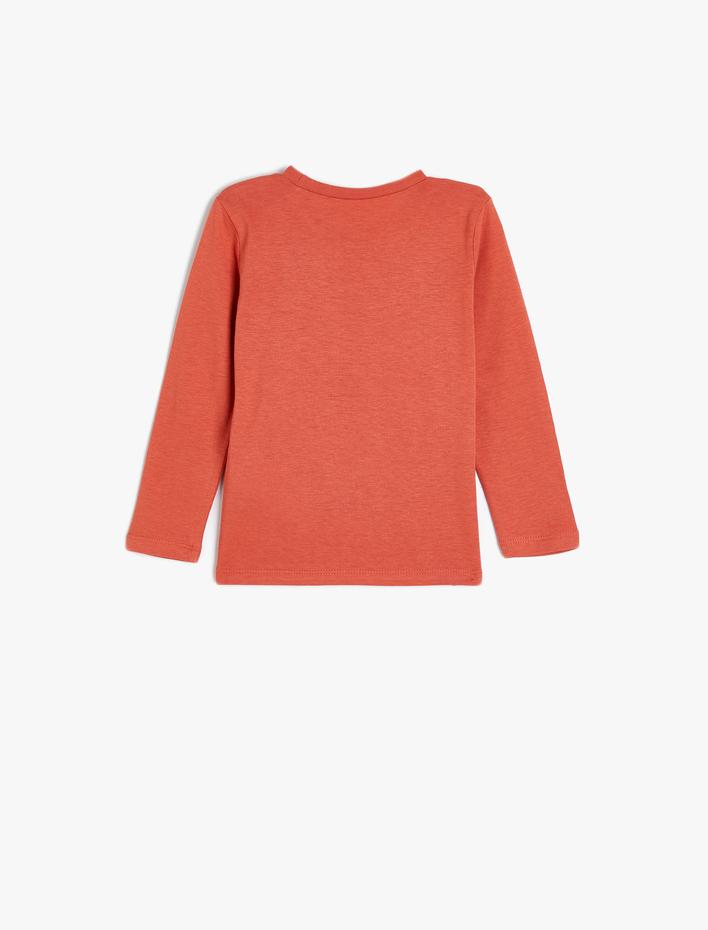 Kız Bebek Tişört Uzun Kollu Bisiklet Yaka Baskılı Pamuklu