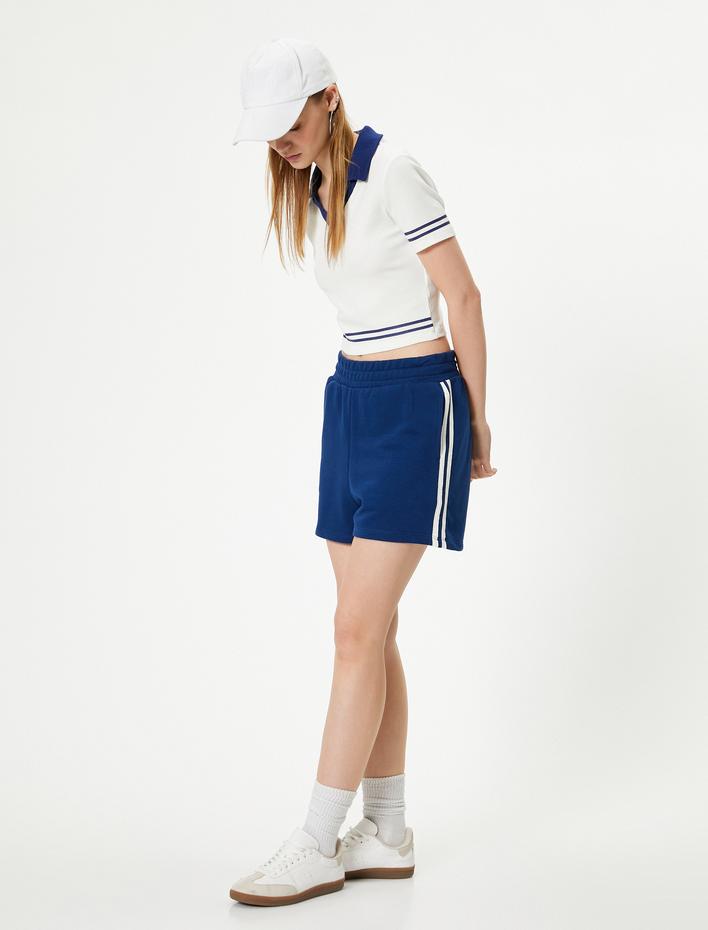  Polo Yaka Tişört  Crop Renk Kontrastlı Çizgili Slim Fit  Viskoz Kumaş