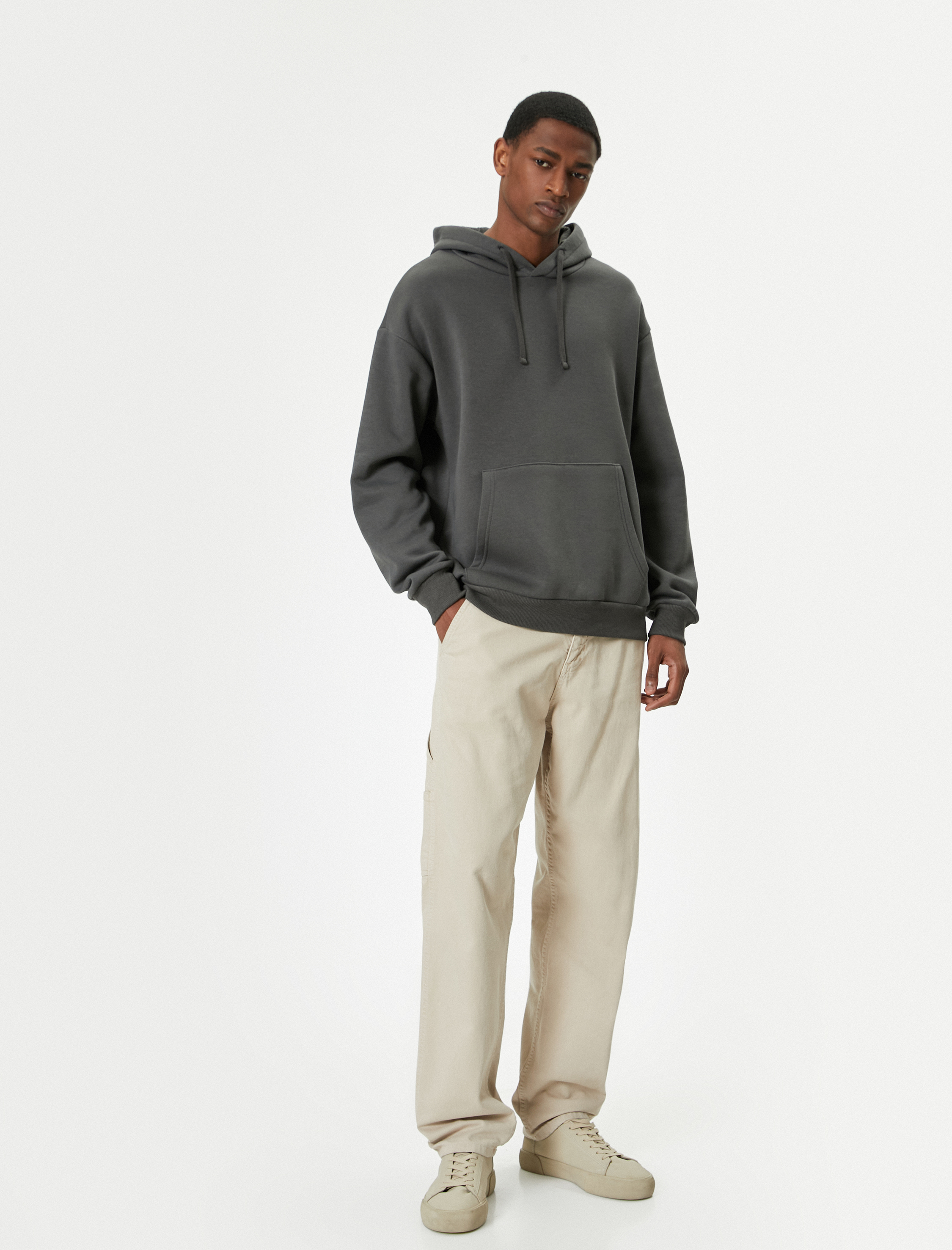   Oversize Sweatshirt Kapşonlu Basic Uzun Kollu Kanguru Cep Detaylı Şardonlu