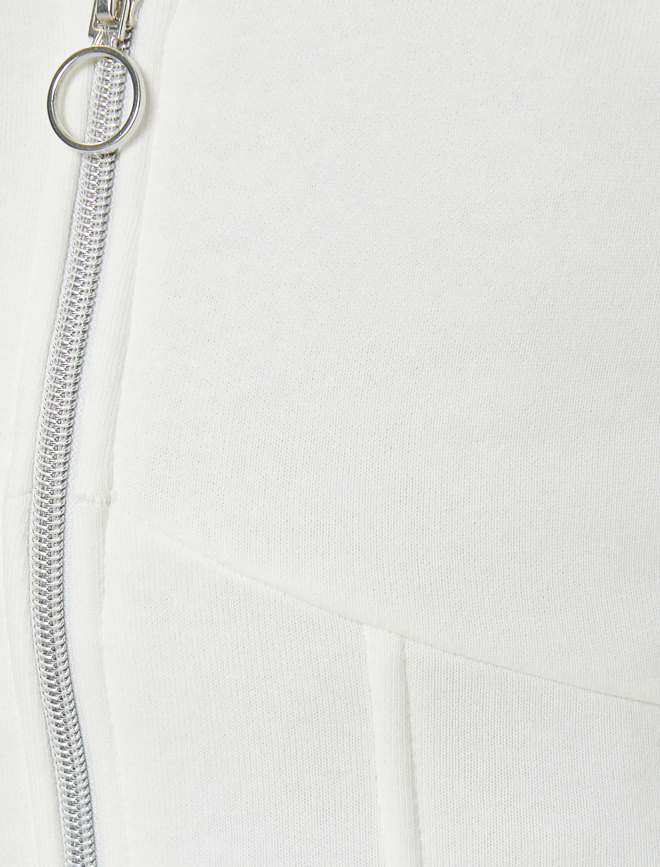   Crop Kapşonlu Sweatshirt Fermuarlı Asimetrik Kesim Üç İplik Şardonlu Slim Fit