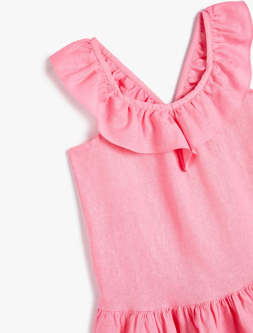  Kız Bebek Keten Elbise Askılı Arkası Çapraz Fırfırlı