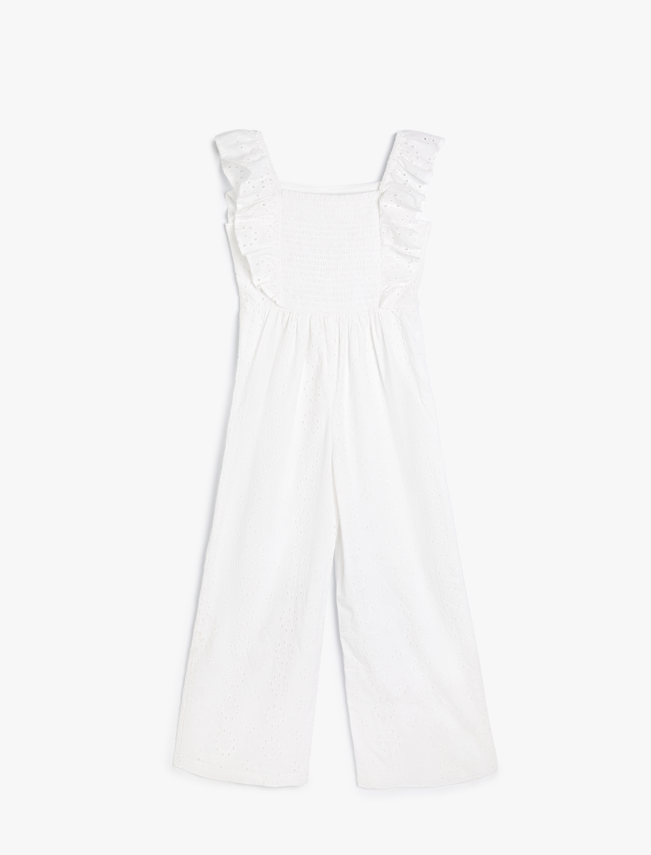  Kız Çocuk Fistolu Uzun Tulum Kare Yaka Kolsuz Fırfırlı Pamuklu