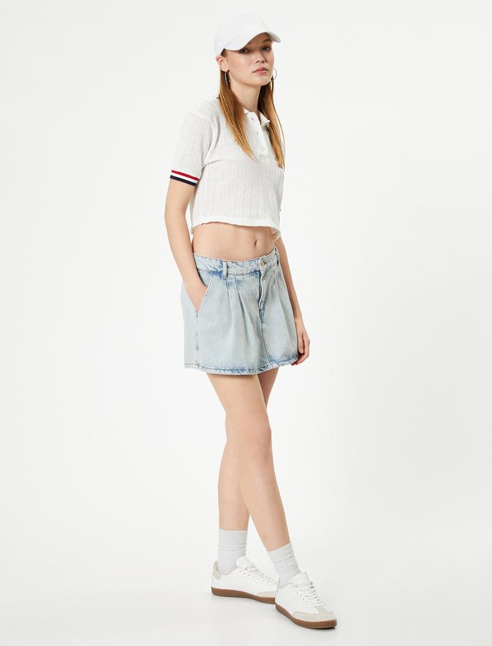  Mini Kot Şort Etek Pileli Cepli Rahat Kalıp