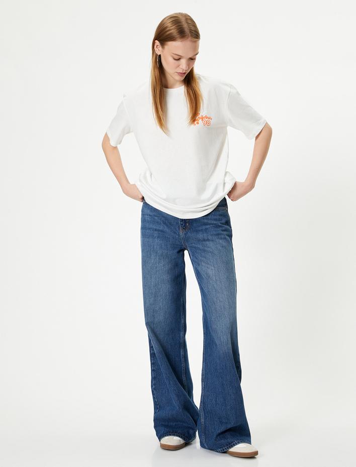  Arkası Baskılı Tişört Kısa Kollu Bisiklet Yaka Rahat Kalıp