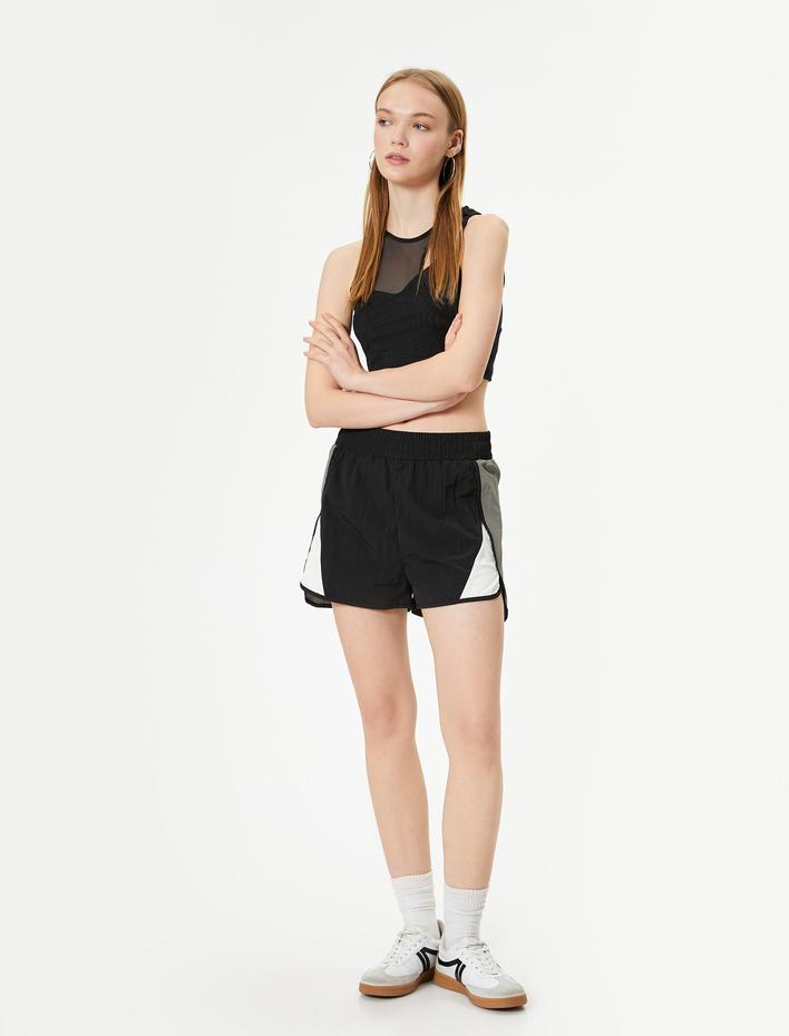  Tül Detaylı Asimetrik Yaka Crop Atlet