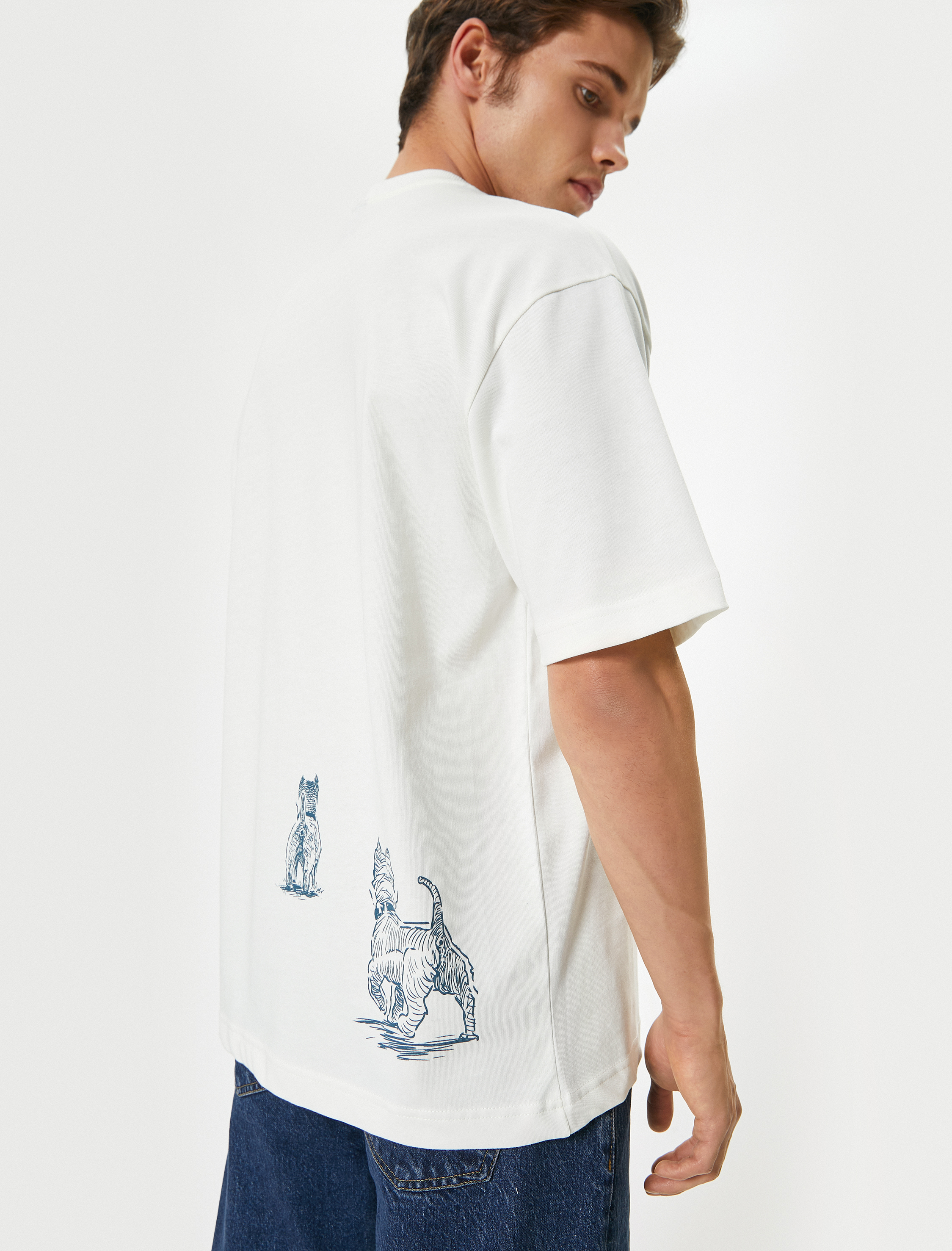 Koton Erkek Oversize T-Shirt Slogan Baskılı Kısa Kollu Bisiklet Yaka Pamuklu