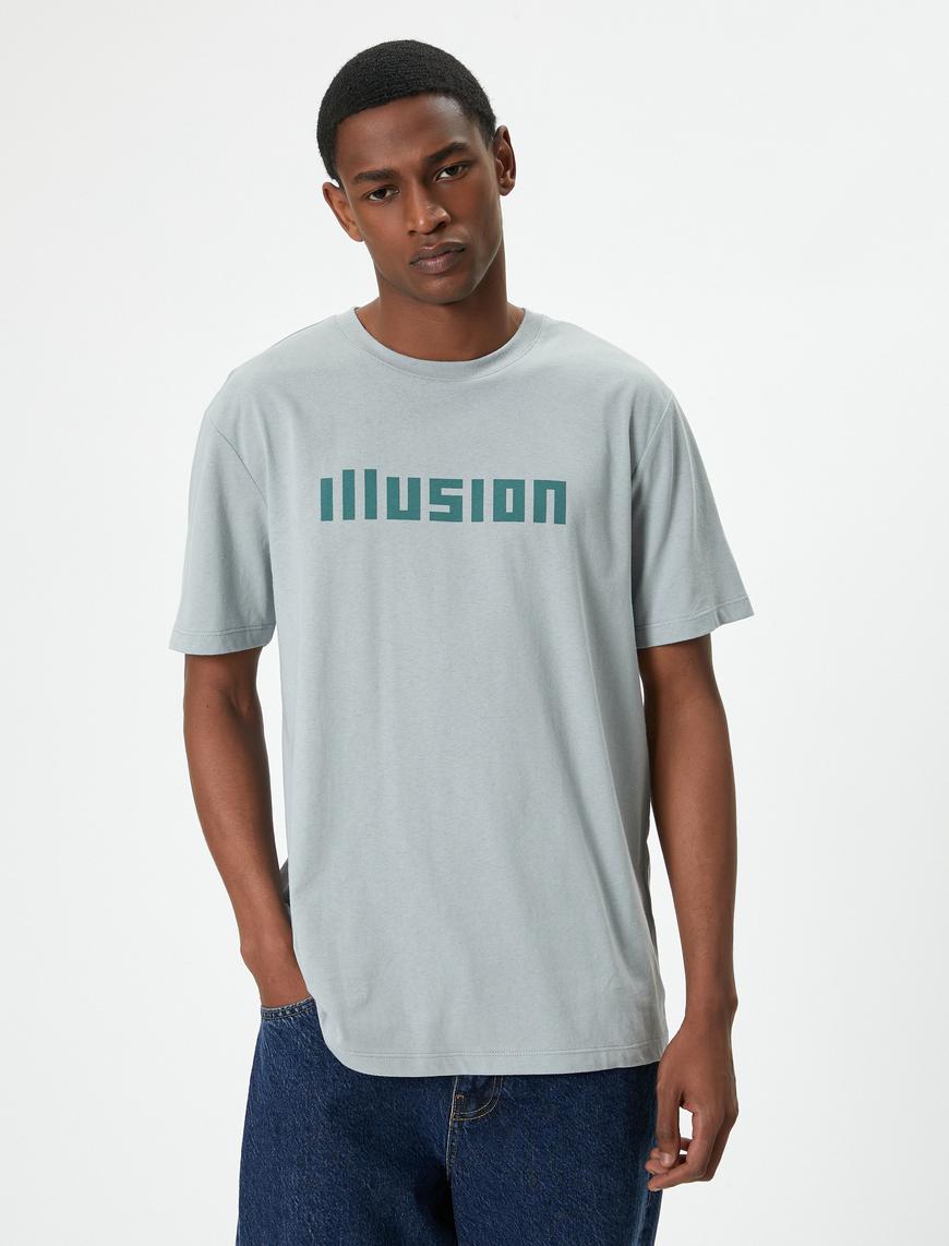   Slogan Baskılı Tişört Slim Fit Bisiklet Yaka Kısa Kollu Pamuklu