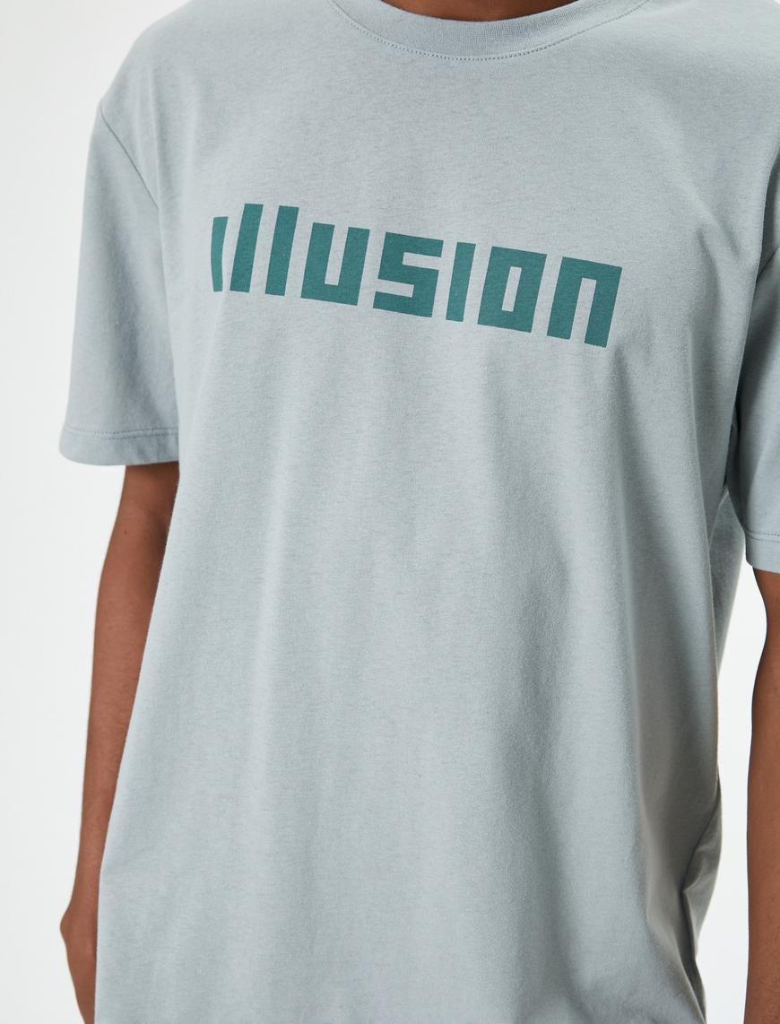   Slogan Baskılı Tişört Slim Fit Bisiklet Yaka Kısa Kollu Pamuklu