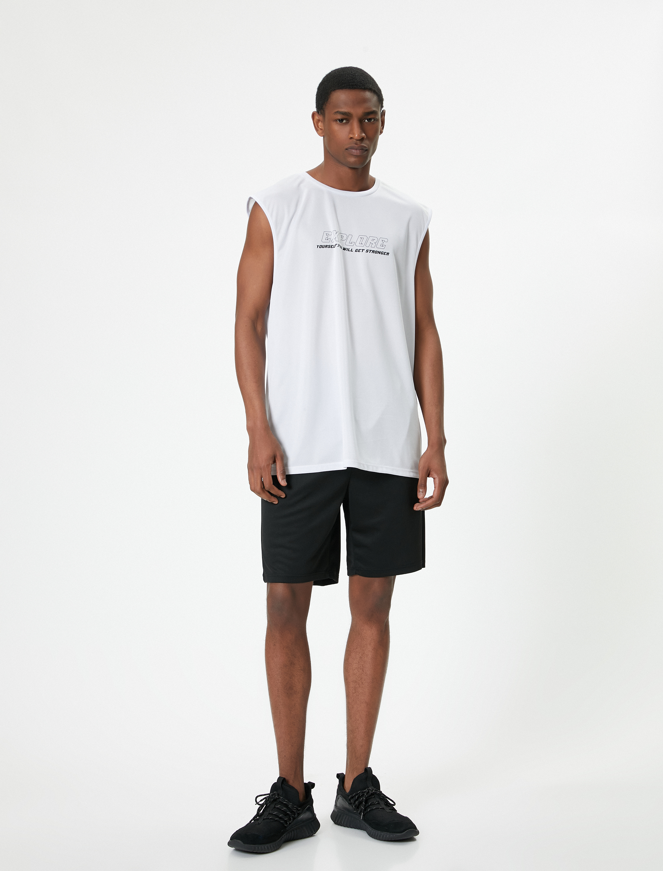   Sporcu Atleti Slogan Baskılı Kolsuz Bisiklet Yaka