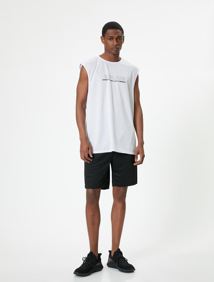  Sporcu Atleti Slogan Baskılı Kolsuz Bisiklet Yaka