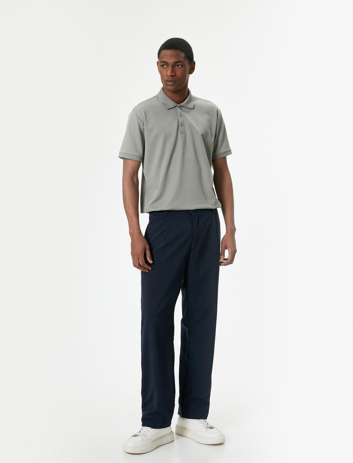  Yakalı Tişört Slim Fit Düğmeli Kısa Kollu