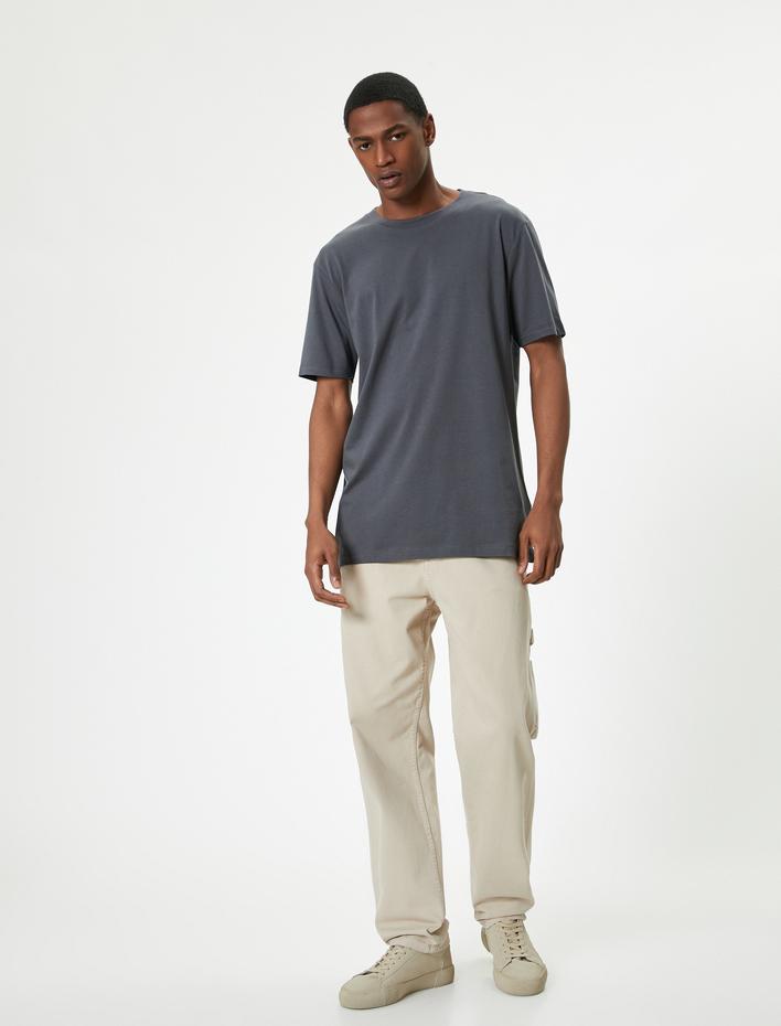  Basic Tişört Slim Fit Bisiklet Yaka Kısa Kollu Pamuklu