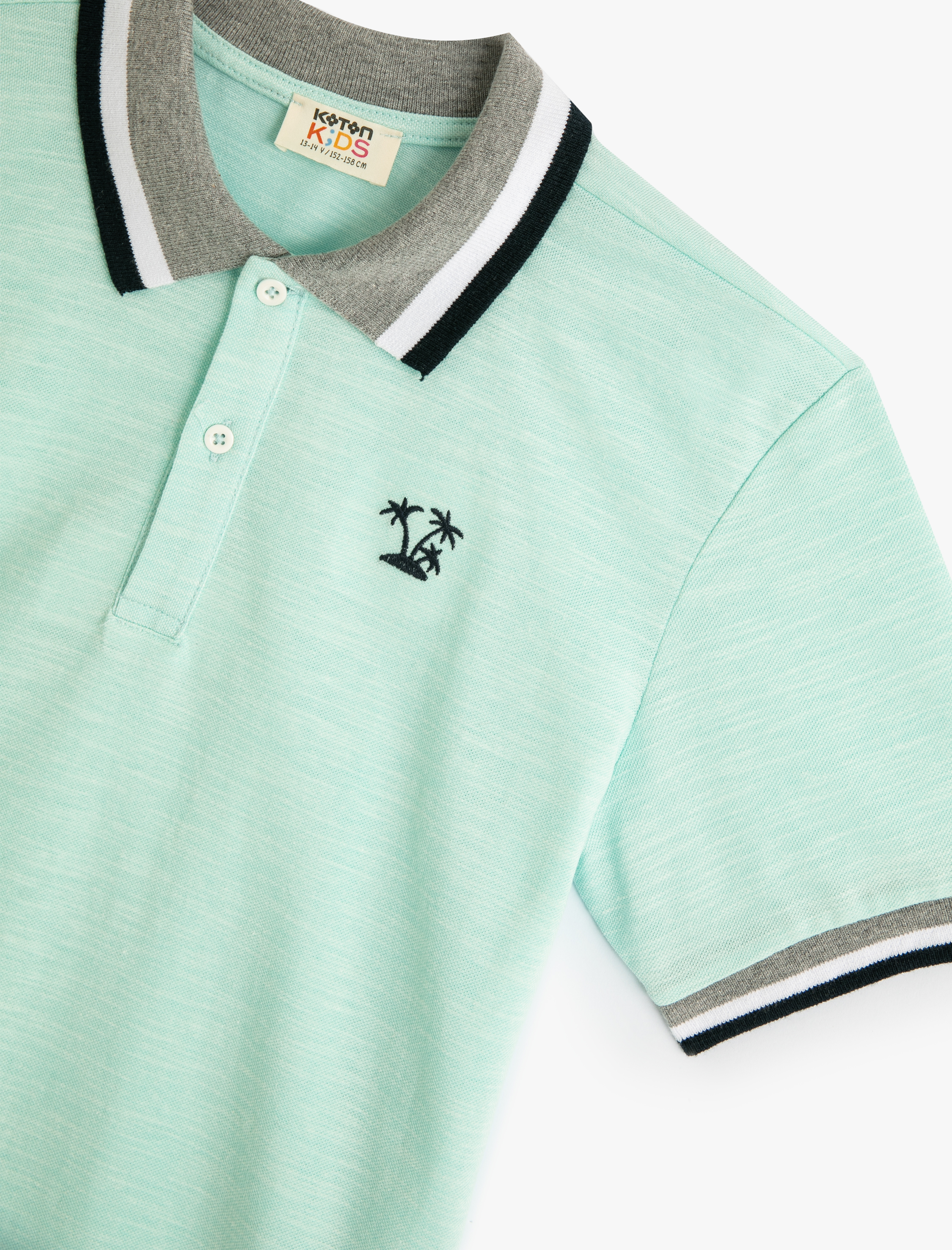  Erkek Çocuk Polo Tişört Kısa Kollu Palmiye İşlemeli Düğme Detaylı