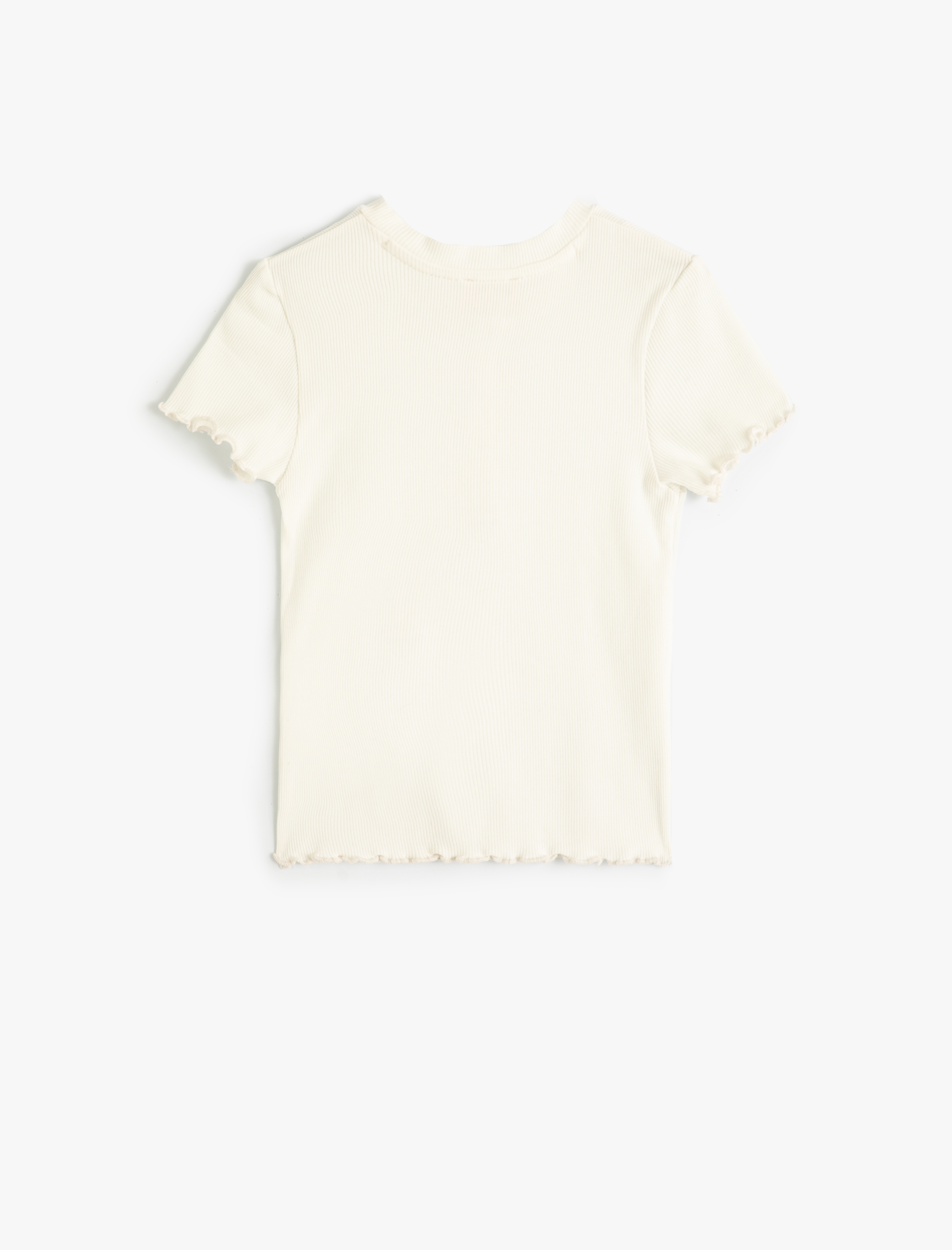  Kız Çocuk Tişört Kısa Kollu Yuvarlak Yaka Düğme Detaylı Ribanalı Pamuklu