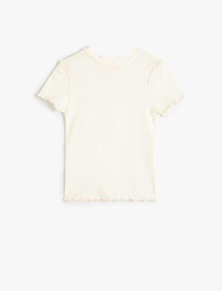 Kız Çocuk Tişört Kısa Kollu Yuvarlak Yaka Düğme Detaylı Ribanalı Pamuklu