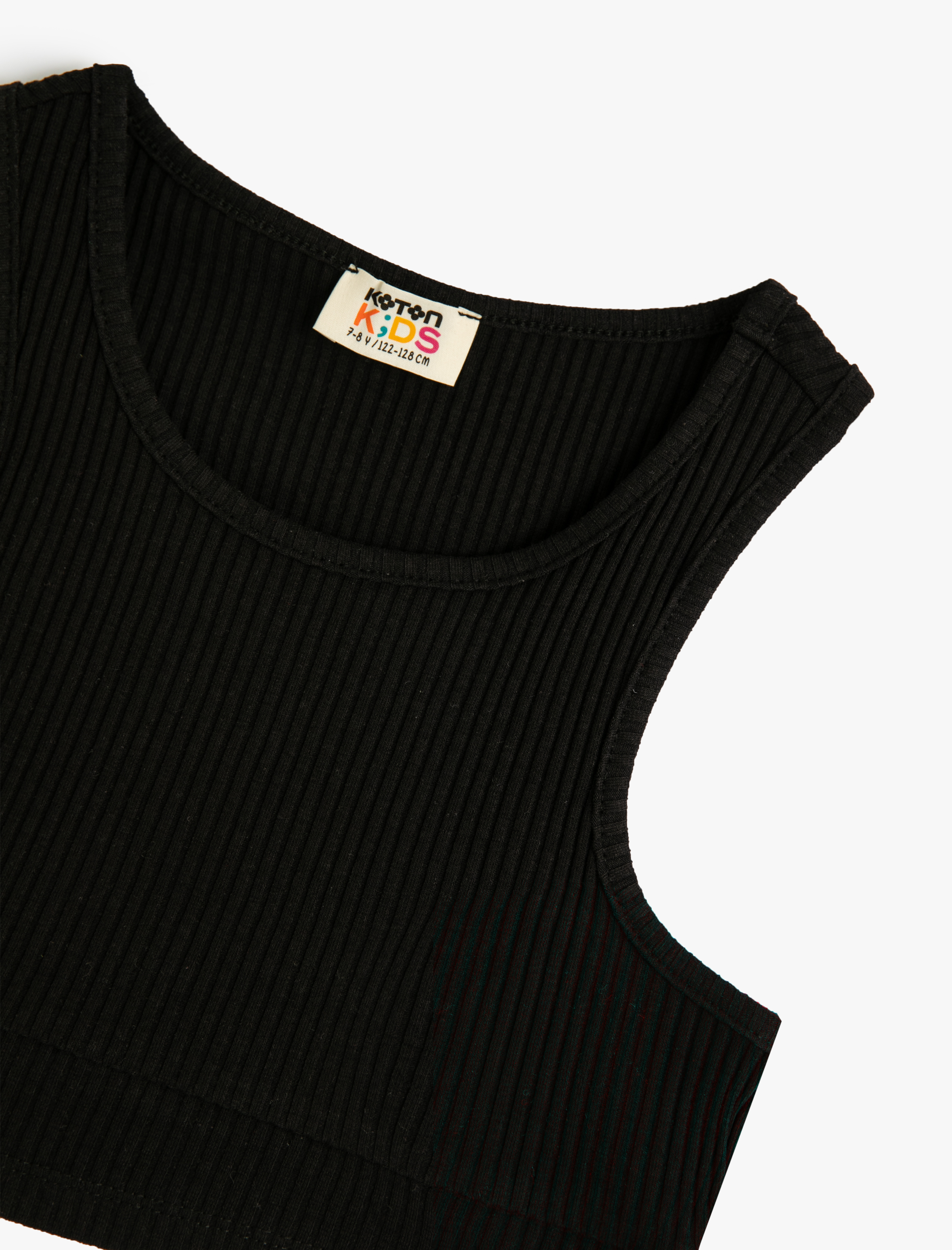  Kız Çocuk Basic Crop Atlet Kolsuz Pencere Detaylı Yuvarlak Yaka Pamuklu