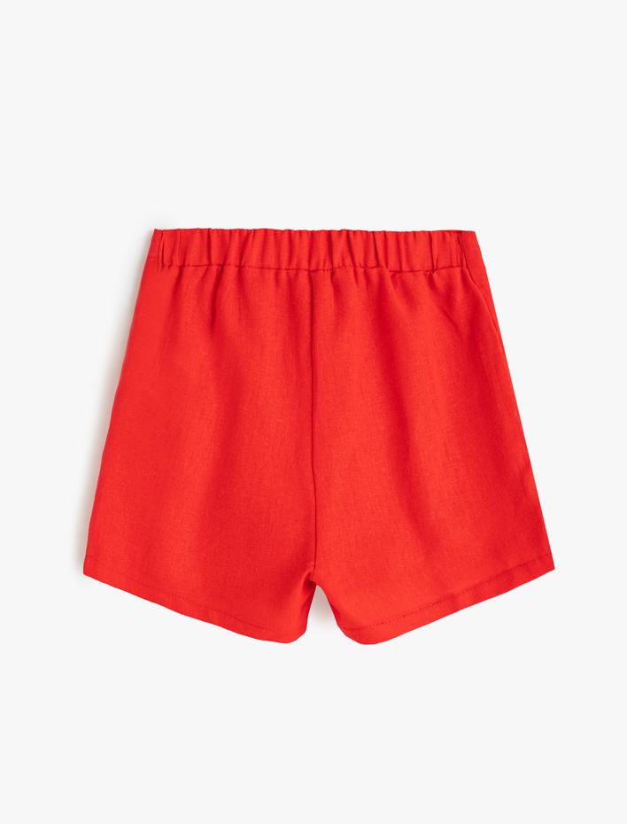 Kız Çocuk Keten Şort Etek Kruvaze Beli Lastikli Fırfır Detaylı