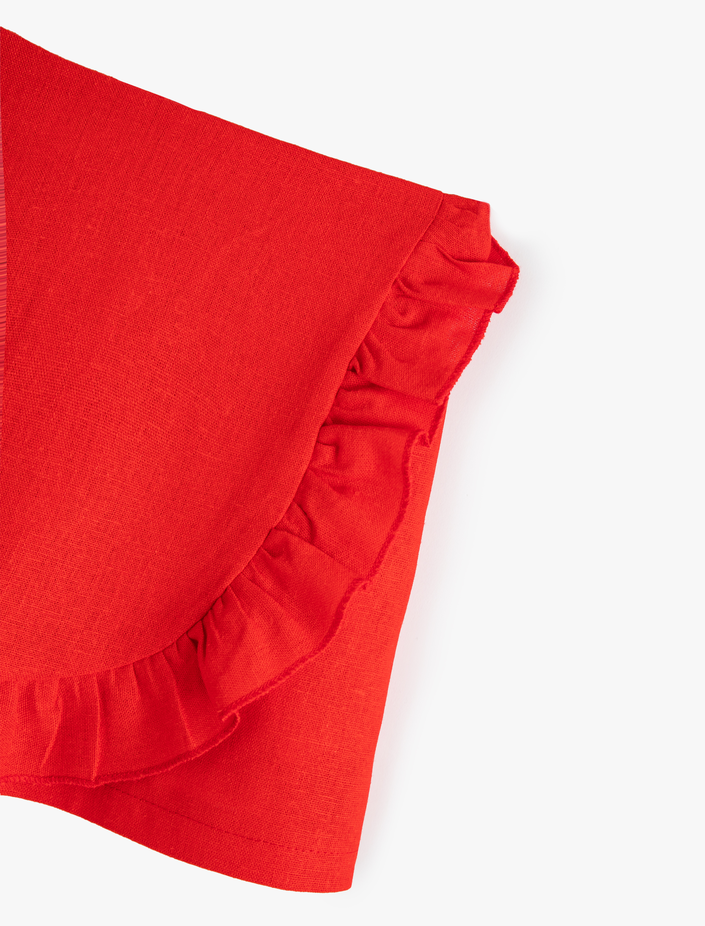  Kız Çocuk Keten Şort Etek Kruvaze Beli Lastikli Fırfır Detaylı