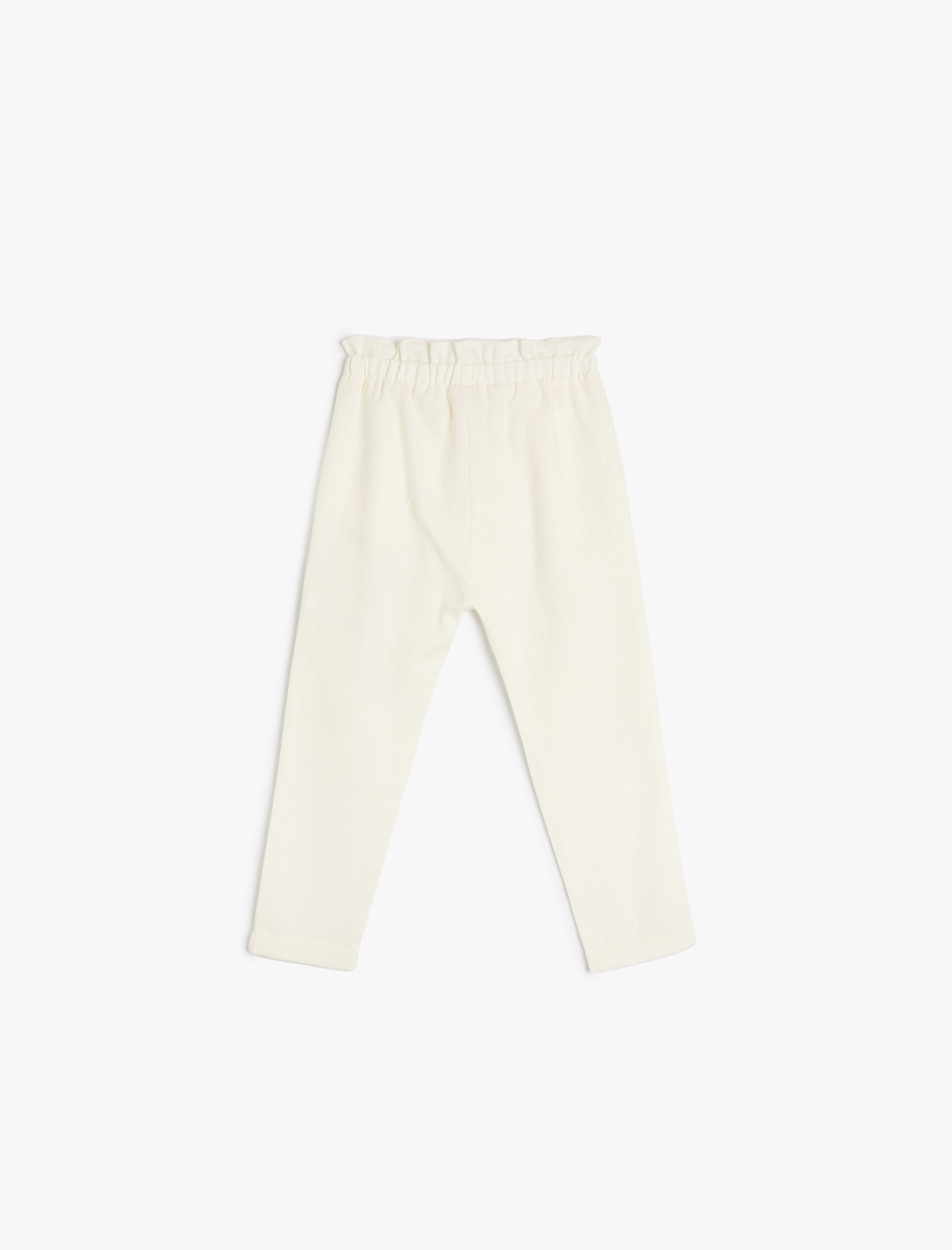  Kız Bebek Fiyonklu Pantolon Keten Karışımlı Cep Detaylı Beli Lastikli