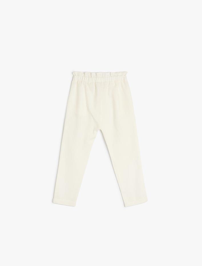 Kız Bebek Fiyonklu Pantolon Keten Karışımlı Cep Detaylı Beli Lastikli