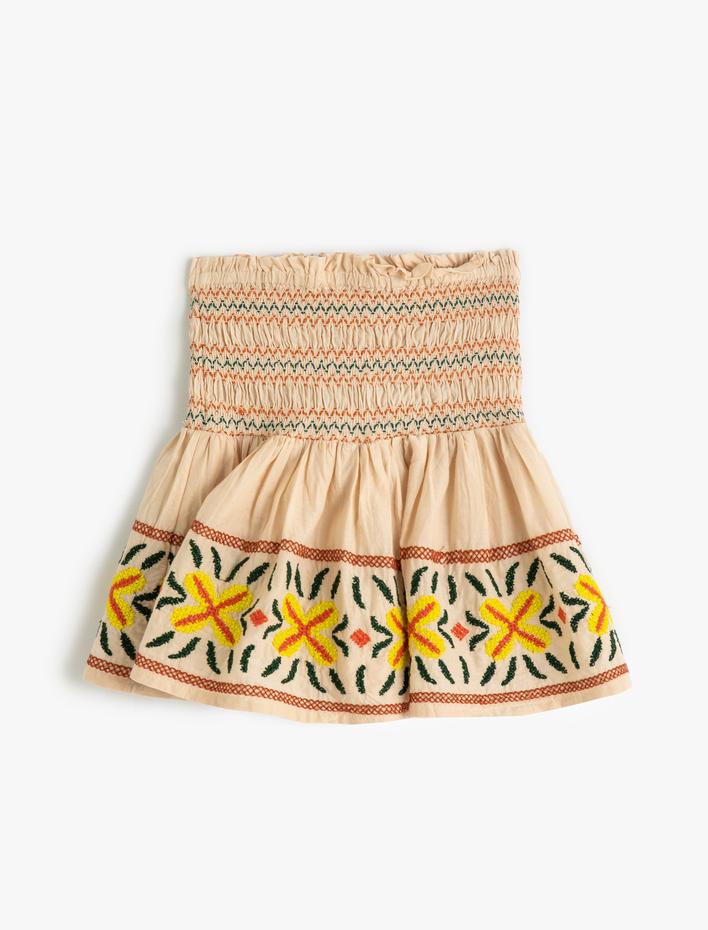 Kız Çocuk Etek İşlemeli Gipeli Yüksek Bel Viskon Kumaş