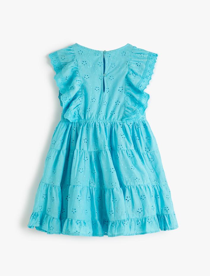 Kız Çocuk Elbise Çiçekli Fistolu Fırfır Detaylı Kolsuz