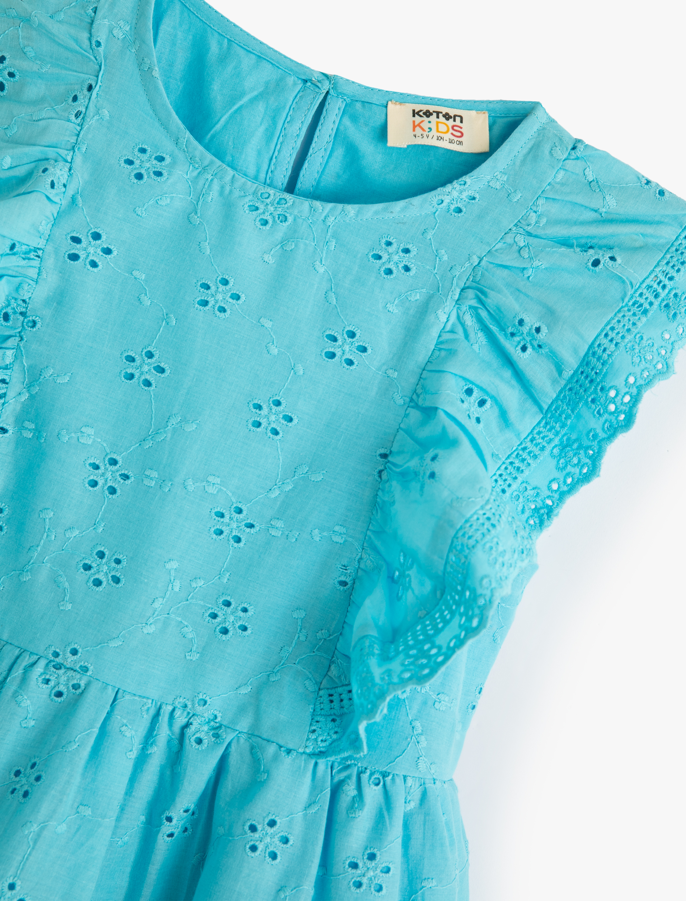  Kız Çocuk Elbise Çiçekli Fistolu Fırfır Detaylı Kolsuz