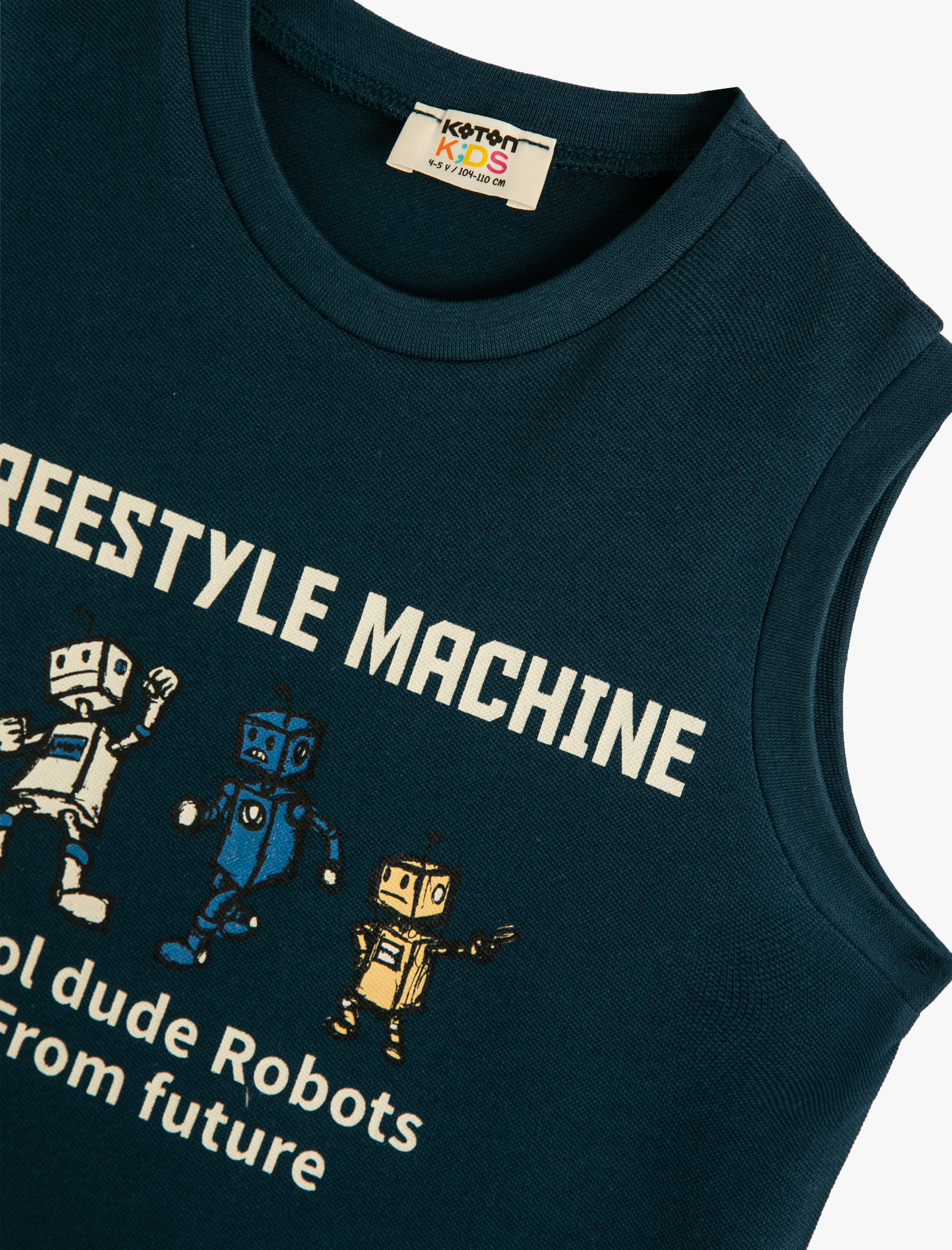  Erkek Çocuk Atlet Robot Baskılı Kolsuz Bisiklet Yaka Pamuklu