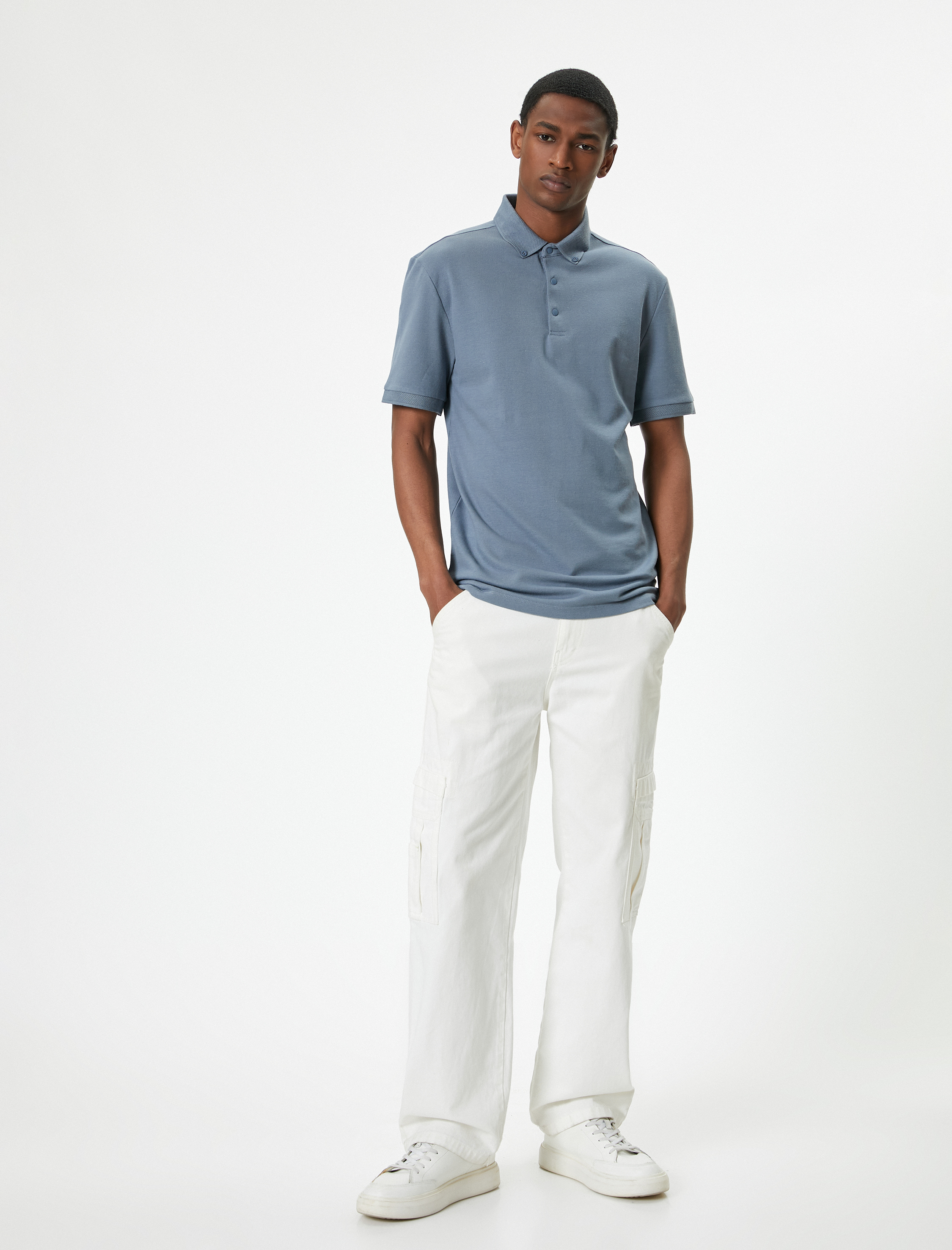   Polo Yaka Tişört Slim Fit Çıt Çıt Düğme Detaylı Kısa Kollu Pamuklu