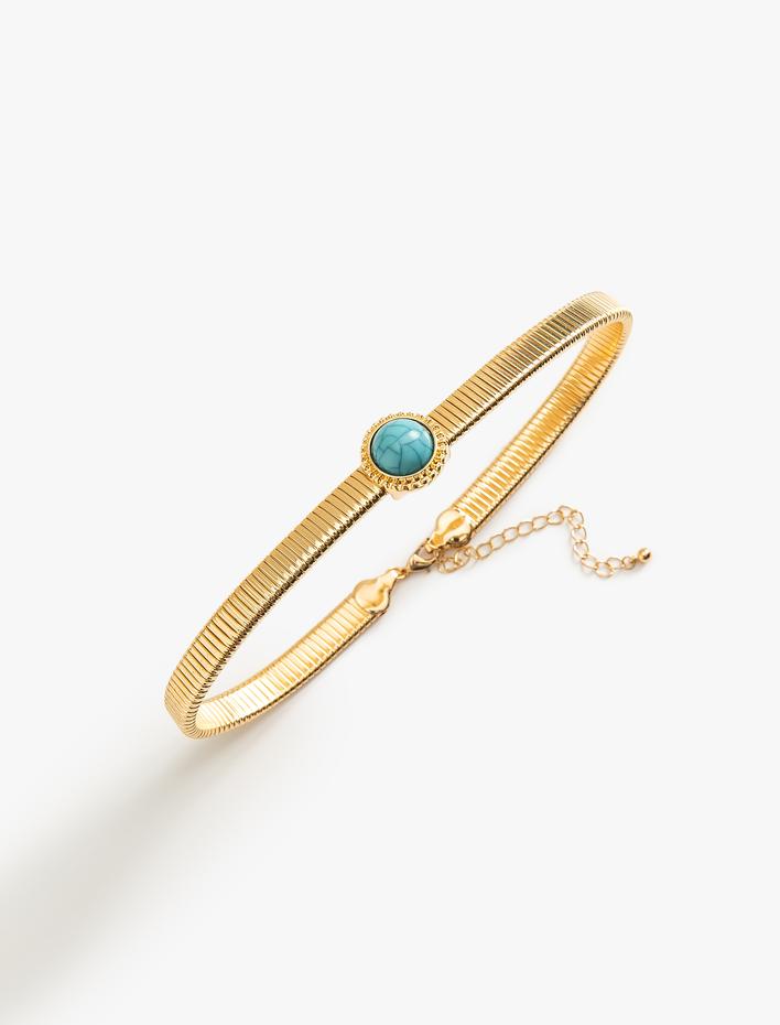 Kadın Taşlı Çelik Choker Kolye