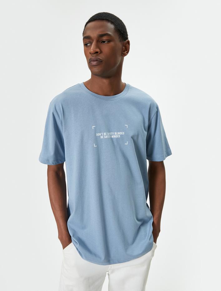  Slogan Baskılı Tişört Slim Fit Bisiklet Yaka Kısa Kollu Pamuklu