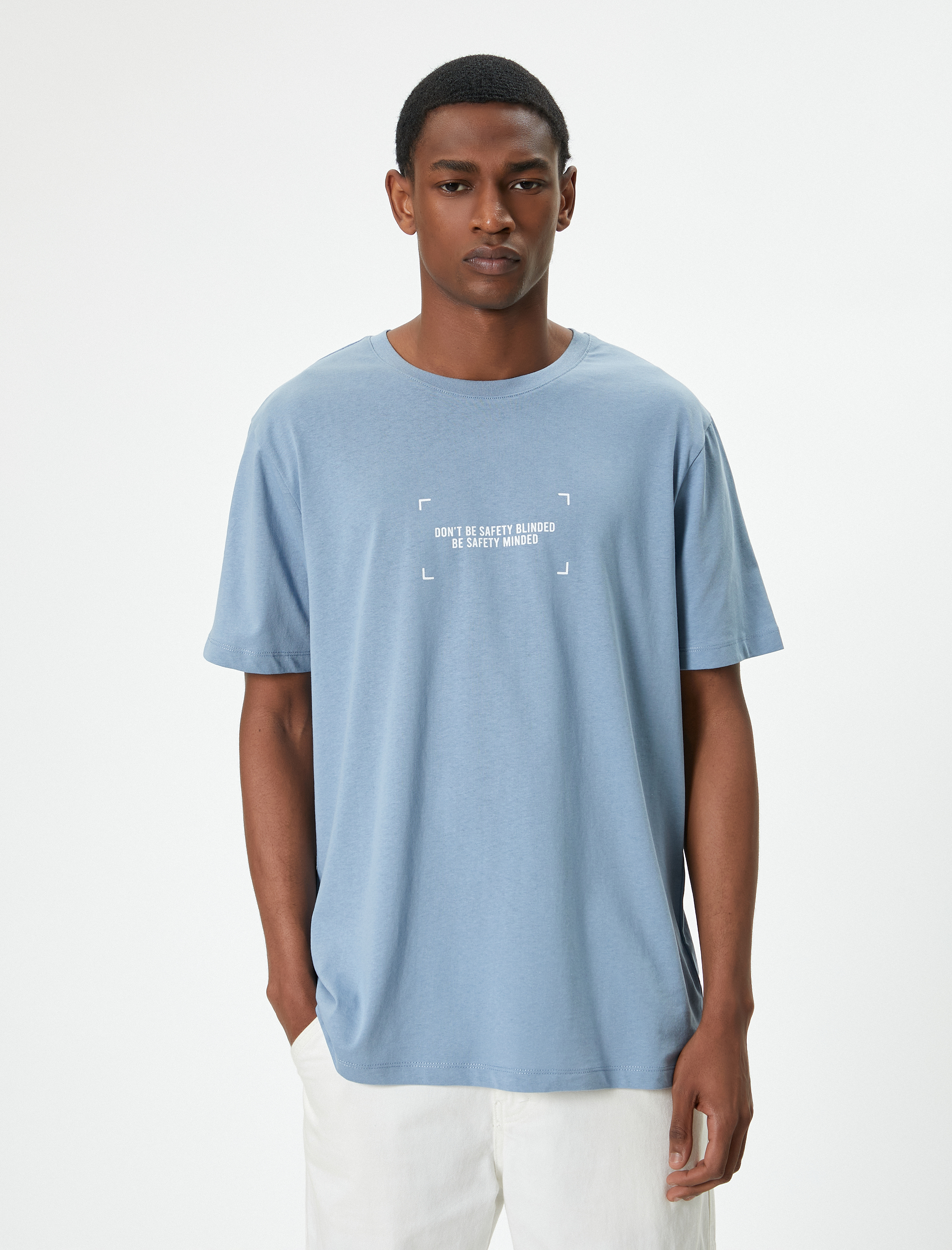   Slogan Baskılı Tişört Slim Fit Bisiklet Yaka Kısa Kollu Pamuklu