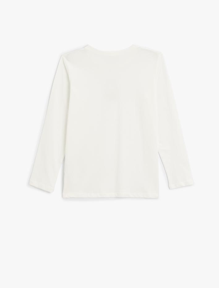 Kız Çocuk Kedi Baskılı Uzun Kollu Pamuklu Tişört