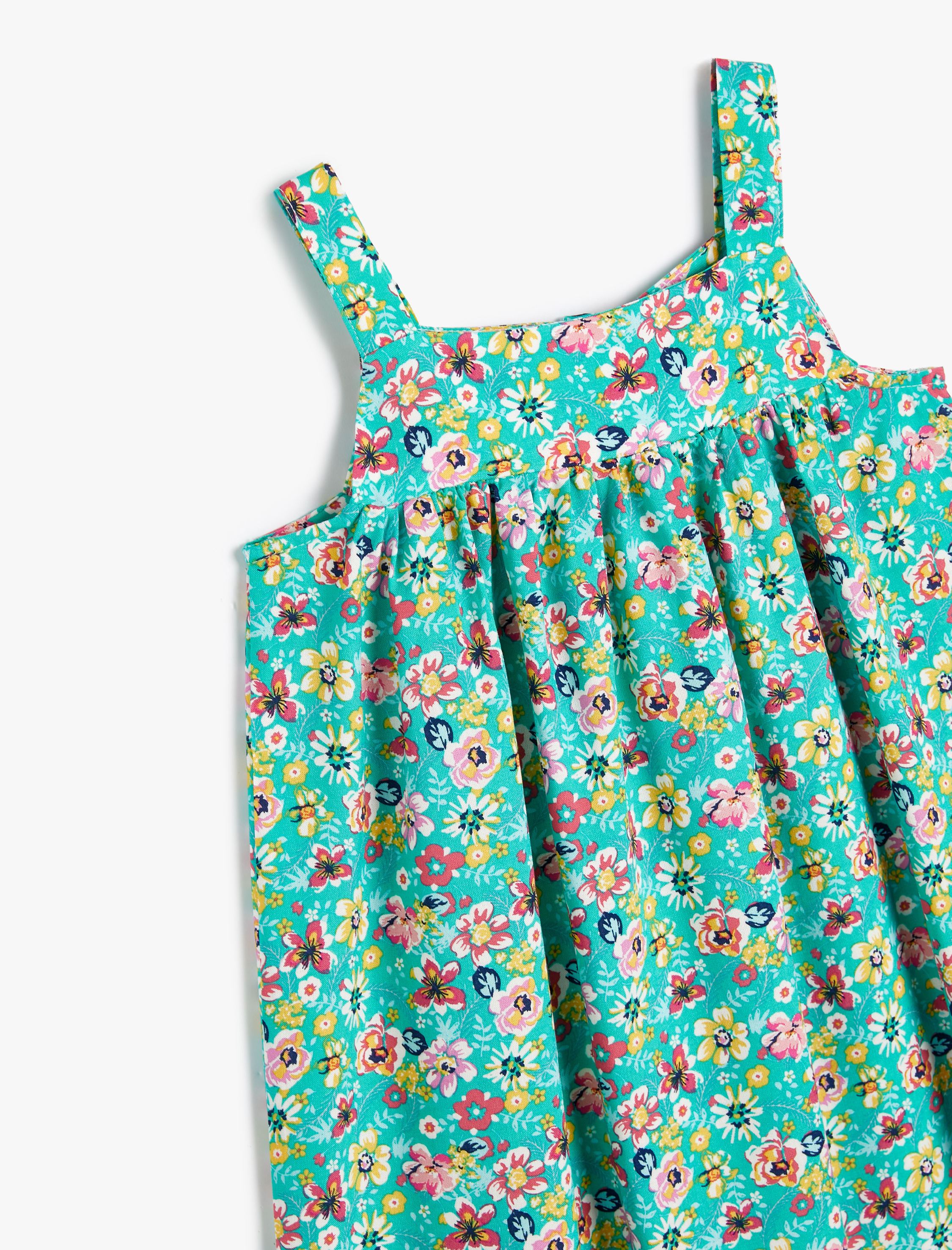 Kız Bebek Çiçekli Elbise Kalın Askılı Kare Yaka