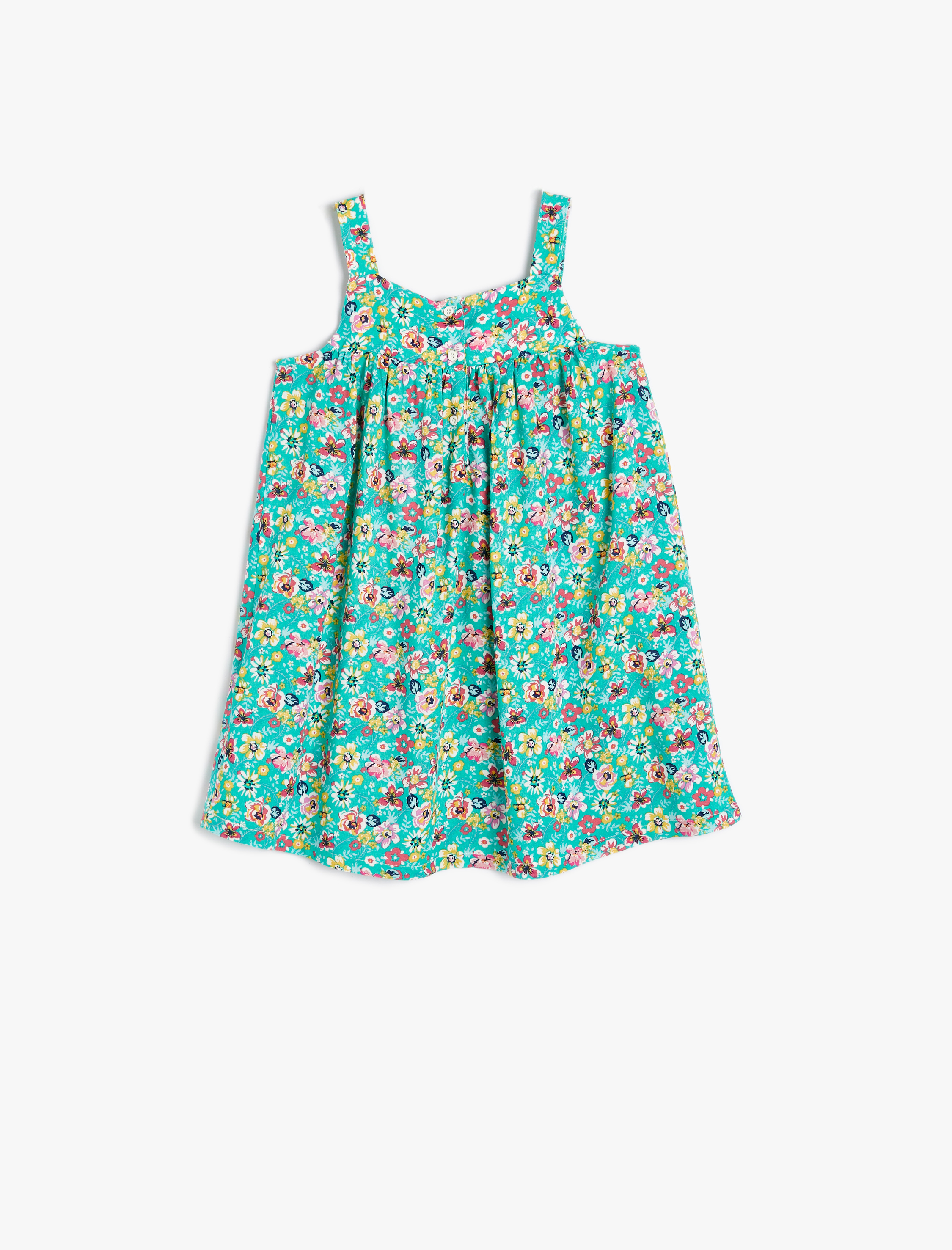 Kız Bebek Çiçekli Elbise Kalın Askılı Kare Yaka