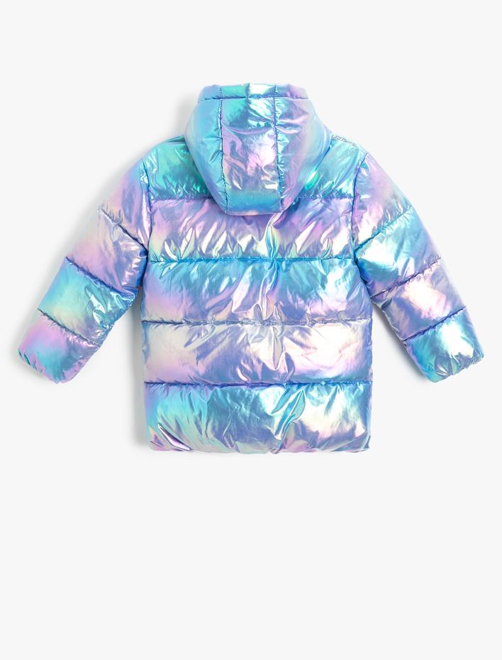 Kız Çocuk Oversize Şişme Mont Kapşonlu Parlak