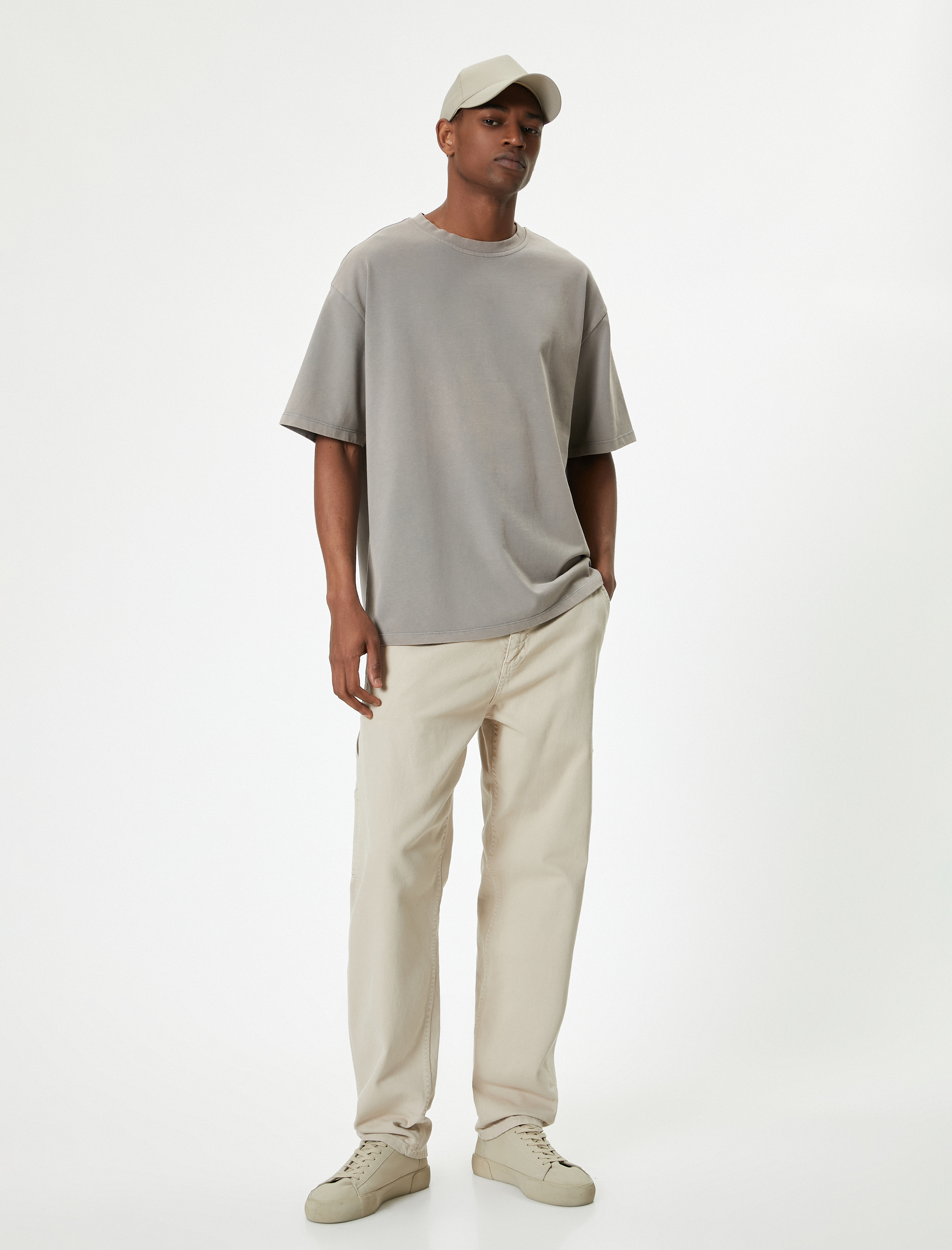   Oversize Tişört Bisiklet Yaka Kısa Kollu Pamuklu