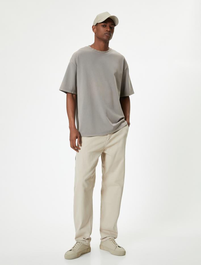  Oversize Tişört Bisiklet Yaka Kısa Kollu Pamuklu