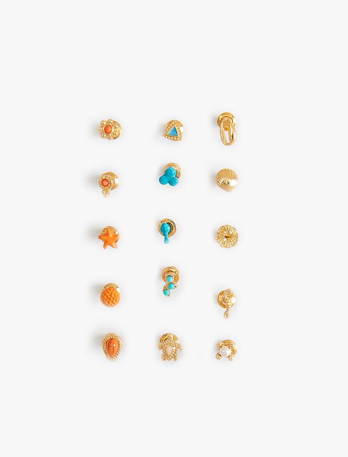 Kadın Deniz Kabuğu Top Küpe Seti 15'li