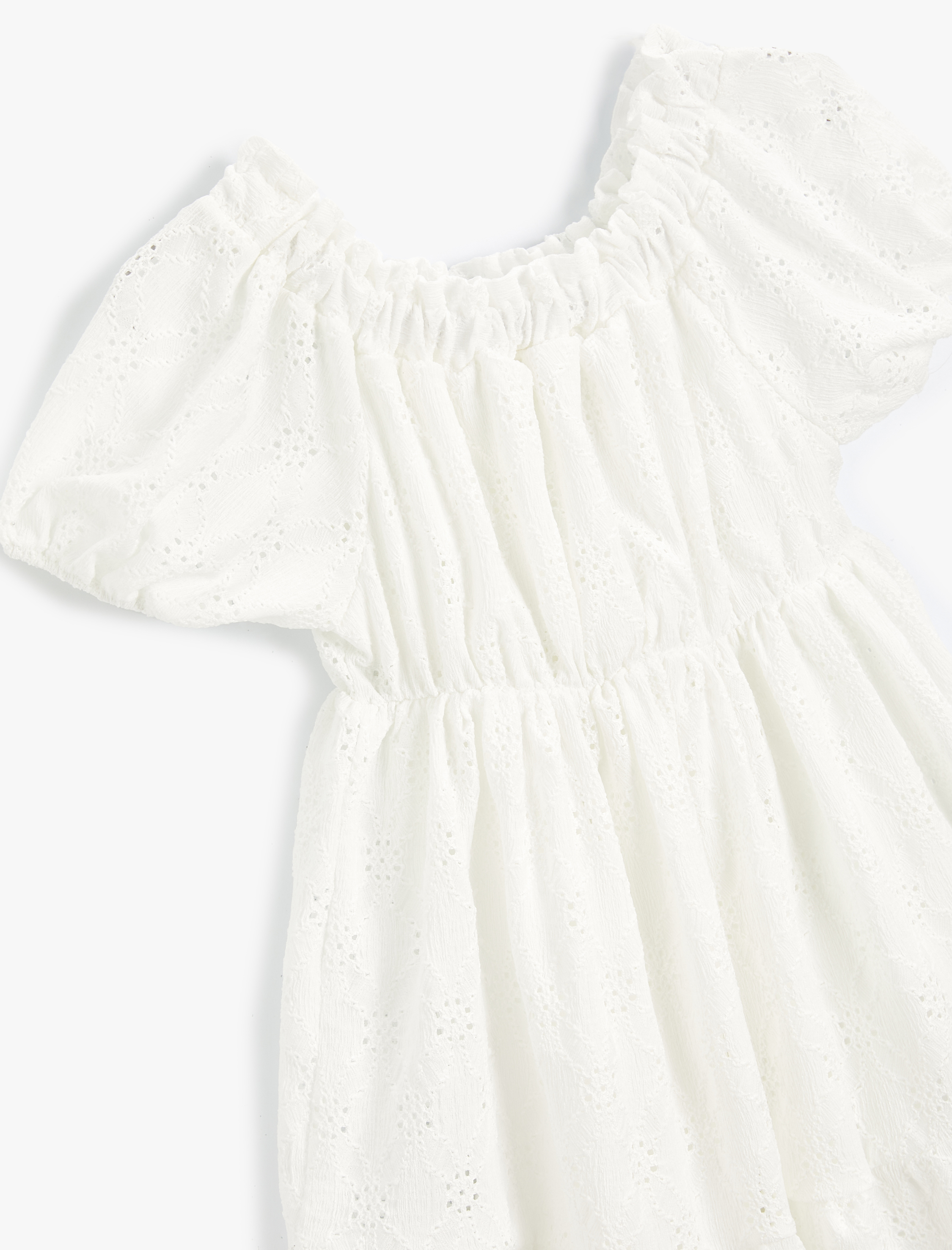  Kız Çocuk Fistolu Midi Elbise Kısa Kollu Düşük Omuzlu