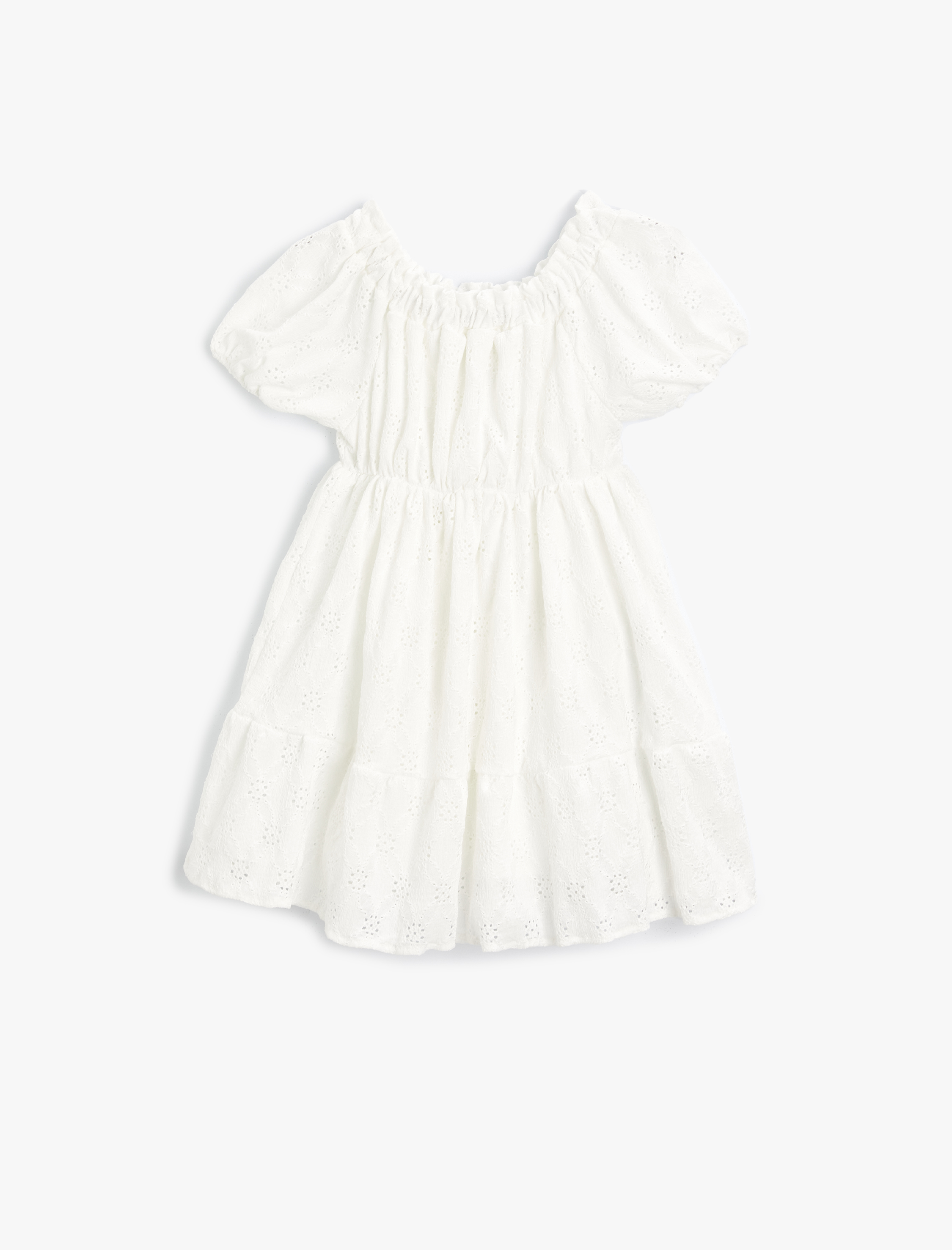  Kız Çocuk Fistolu Midi Elbise Kısa Kollu Düşük Omuzlu