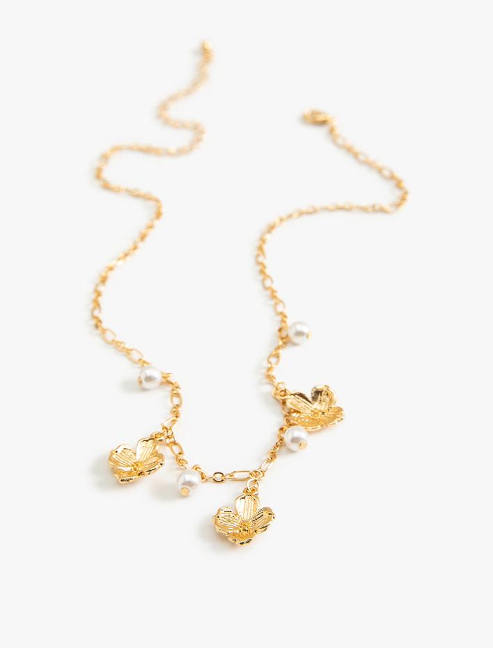 Kadın Çiçekli Çelik Kolye