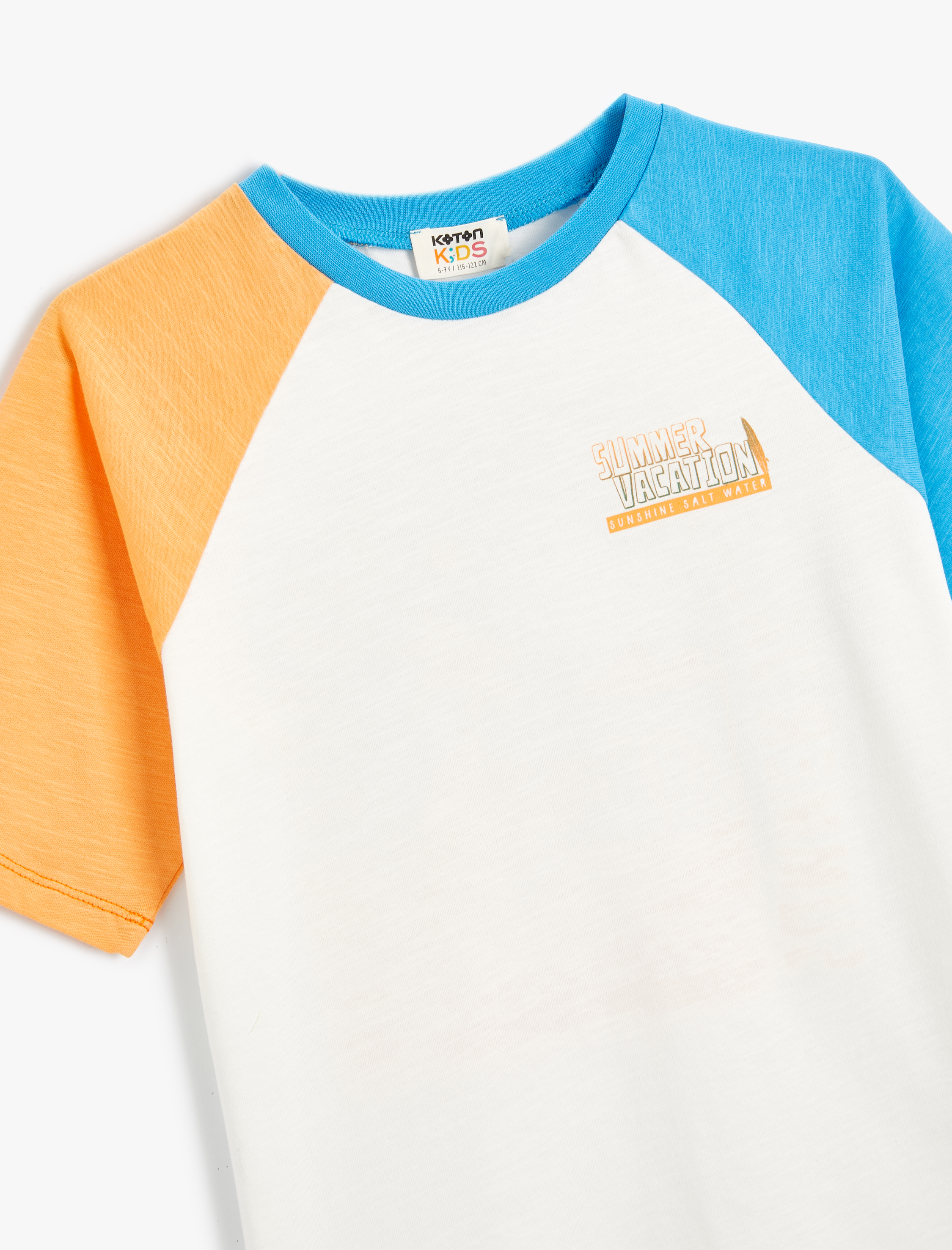  Erkek Çocuk Tişört Kısa Kollu Bisiklet Yaka Baskılı Detaylı Renk Bloklu Pamuklu