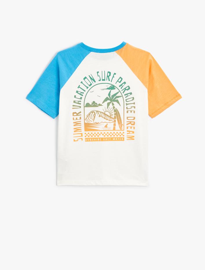 Erkek Çocuk Tişört Kısa Kollu Bisiklet Yaka Baskılı Detaylı Renk Bloklu Pamuklu