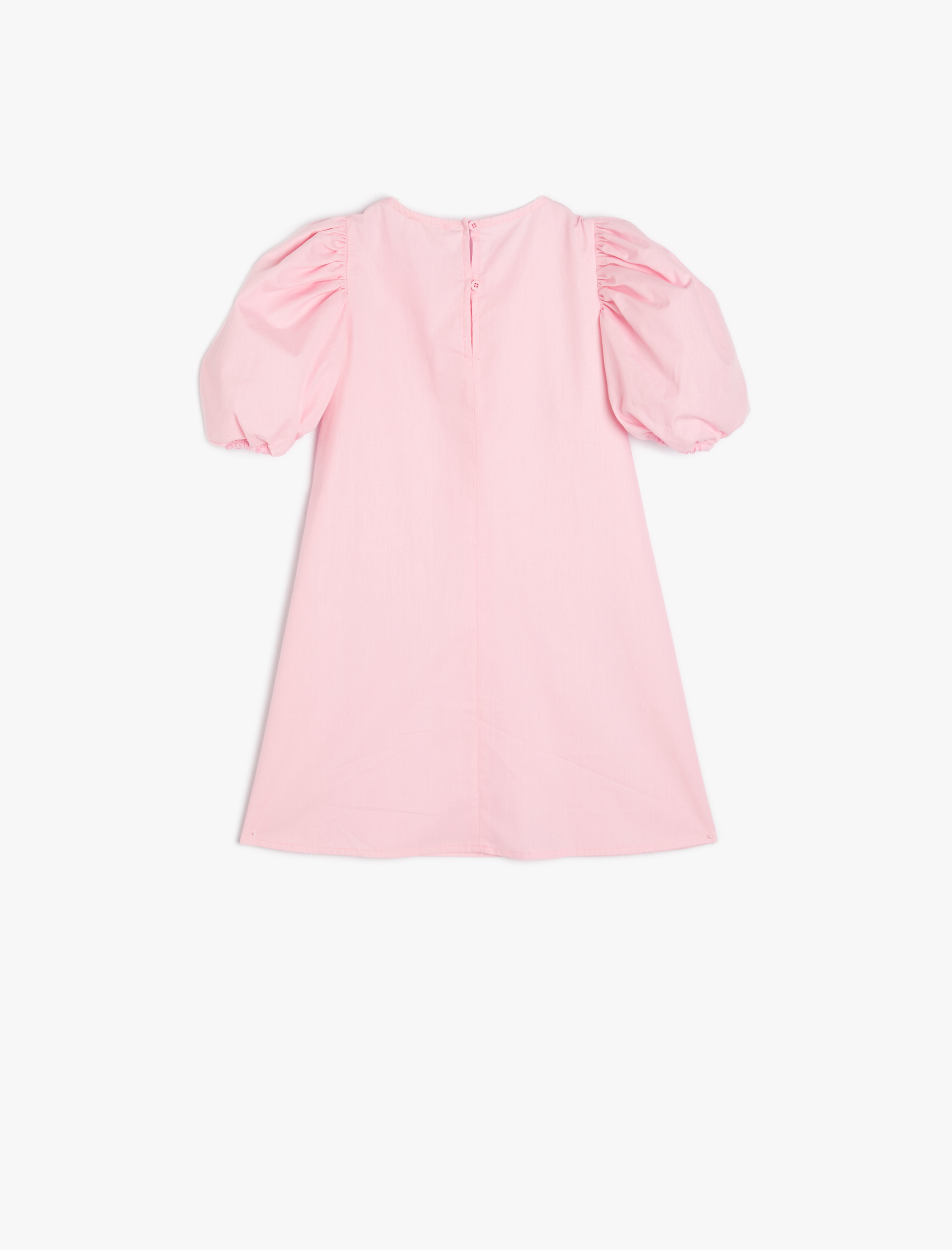  Kız Çocuk Elbise Çiçek Aplikeli Kısa Kollu Yuvarlak Yaka Fırfır Detaylı