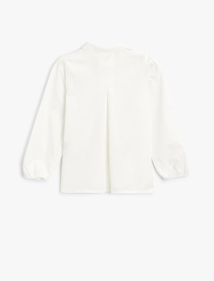 Kız Çocuk Fiyonklu Uzun Kollu Fırfır Detaylı Düğmeli Bebe Yaka Gömlek