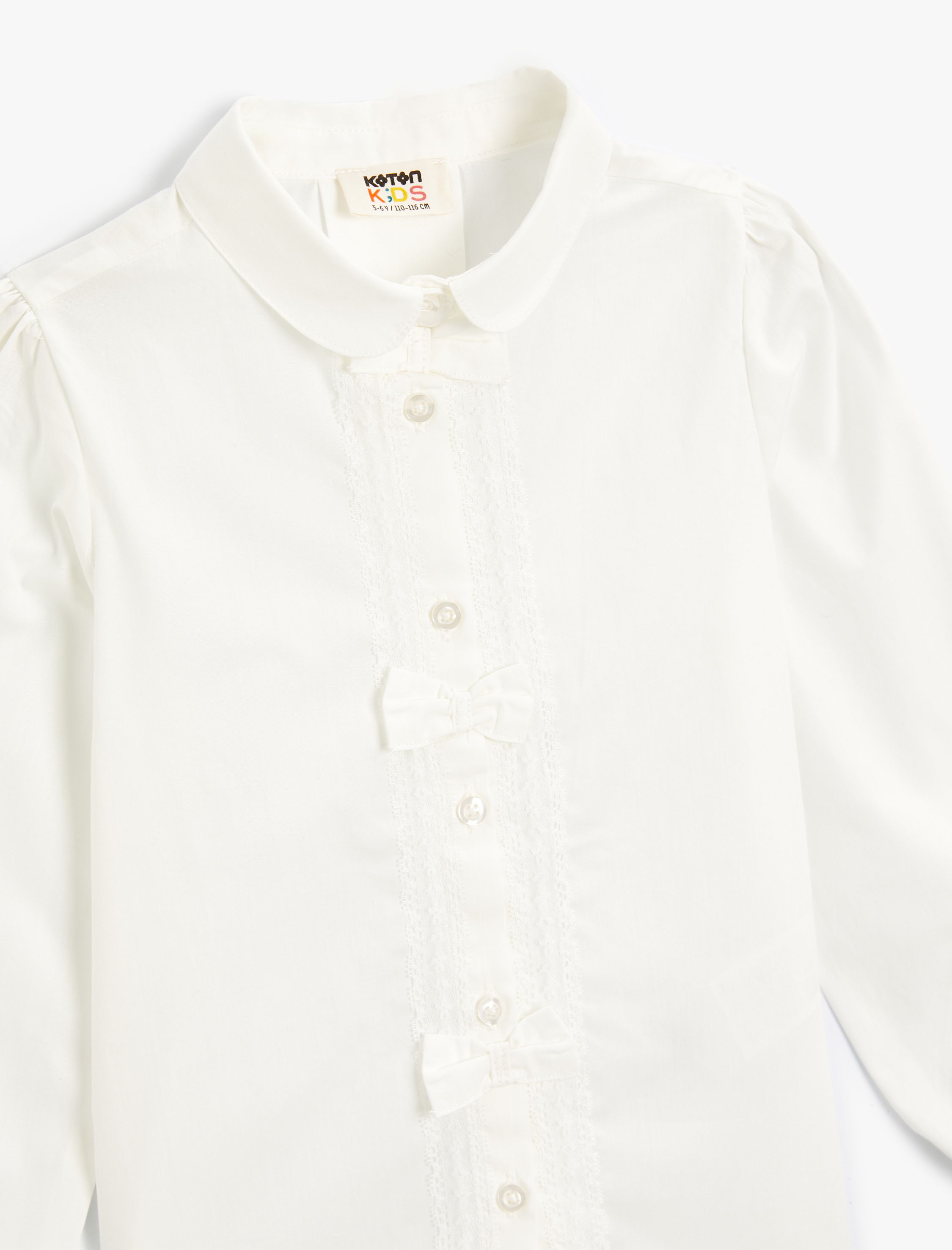  Kız Çocuk Fiyonklu Uzun Kollu Fırfır Detaylı Düğmeli Bebe Yaka Gömlek