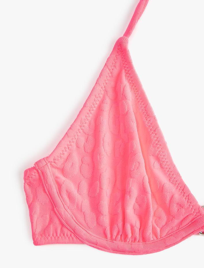  Üçgen Bikini Üstü Balenli Çiçek Dokulu Boyundan Bağlamalı